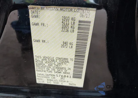 2013 Nissan Altima 2.5 Sv z USA, uszkodzony, nr VIN 1N4AL3AP9DN576841